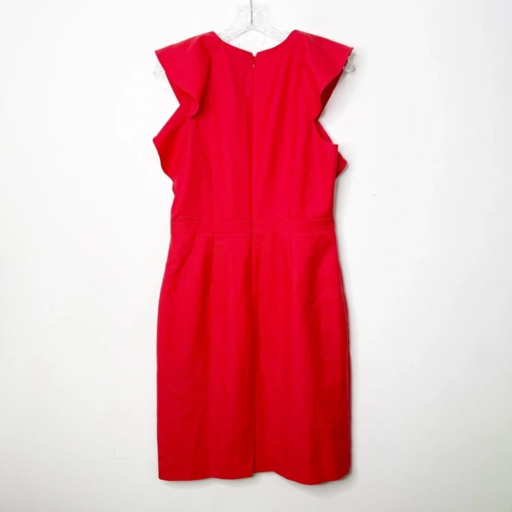 J. CREW | Suiting Red Flutter Cap Sleeve in Warm Cerise Red Wool Dress Sz. 8